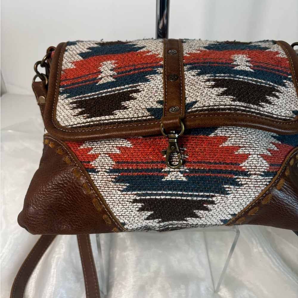 Myra Bag Western Leather Messenger Bag for Women - Upcycled Canvas Crossbody Bag